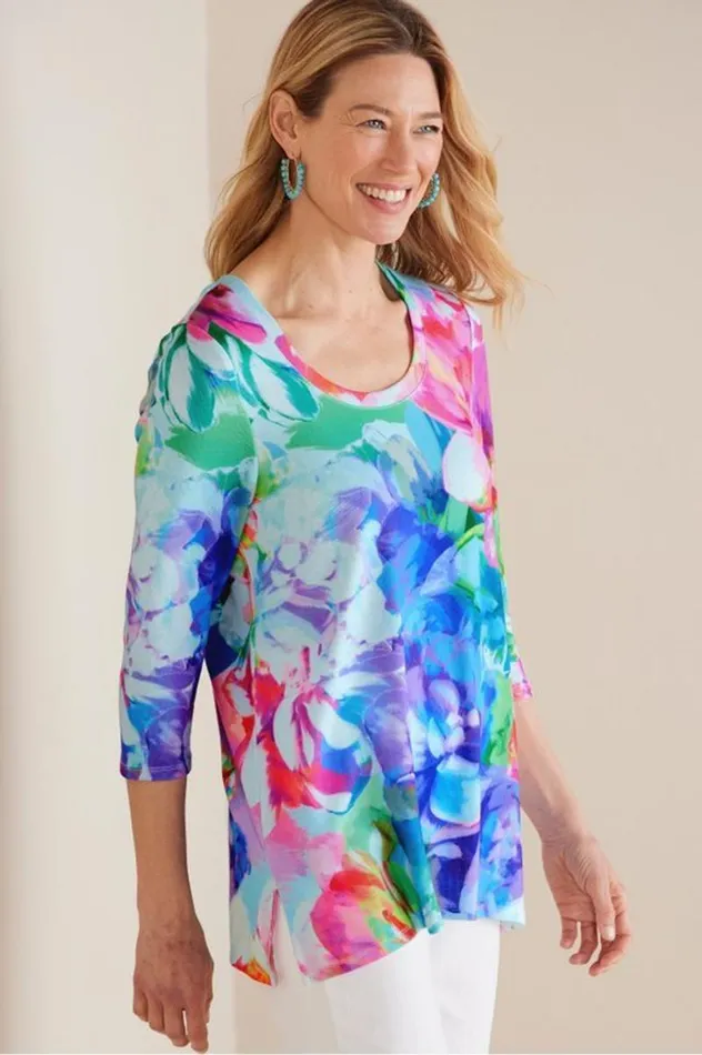Women Darcy Tunic Pink Spring Floral Soft Surroundings Tops