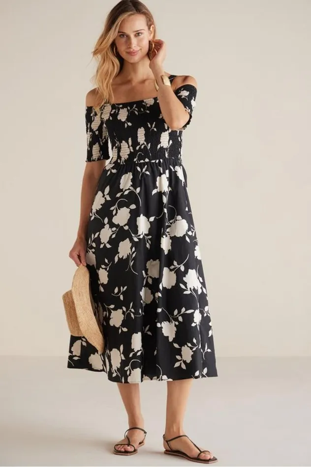 Women Divani Dress Black White Floral Soft Surroundings Dresses