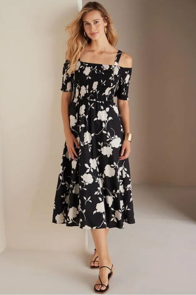 Women Divani Dress Black White Floral Soft Surroundings Dresses Women Divani Dress Black White Floral Soft Surroundings Dresses