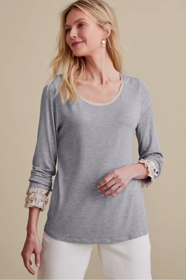 Women Ella Lace Top Medium Grey Heather Soft Surroundings Tops