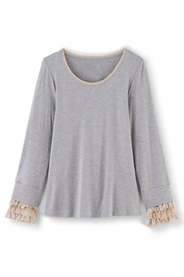 Women Ella Lace Top Medium Grey Heather Soft Surroundings Tops Women Ella Lace Top Medium Grey Heather Soft Surroundings Tops