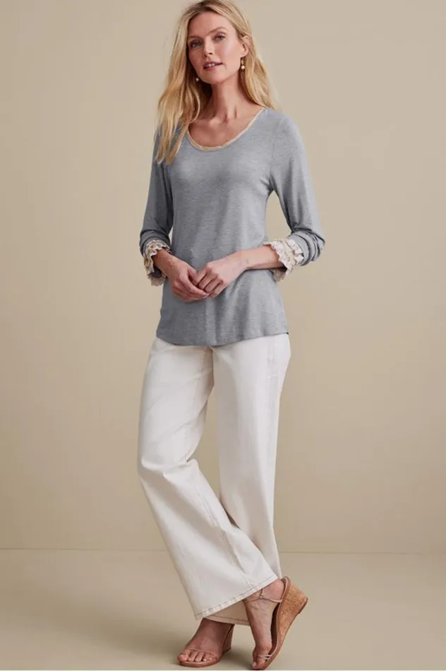 Women Ella Lace Top Medium Grey Heather Soft Surroundings Tops Women Ella Lace Top Medium Grey Heather Soft Surroundings Tops
