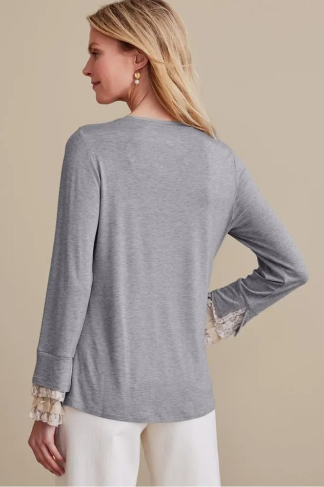Women Ella Lace Top Medium Grey Heather Soft Surroundings Tops Women Ella Lace Top Medium Grey Heather Soft Surroundings Tops