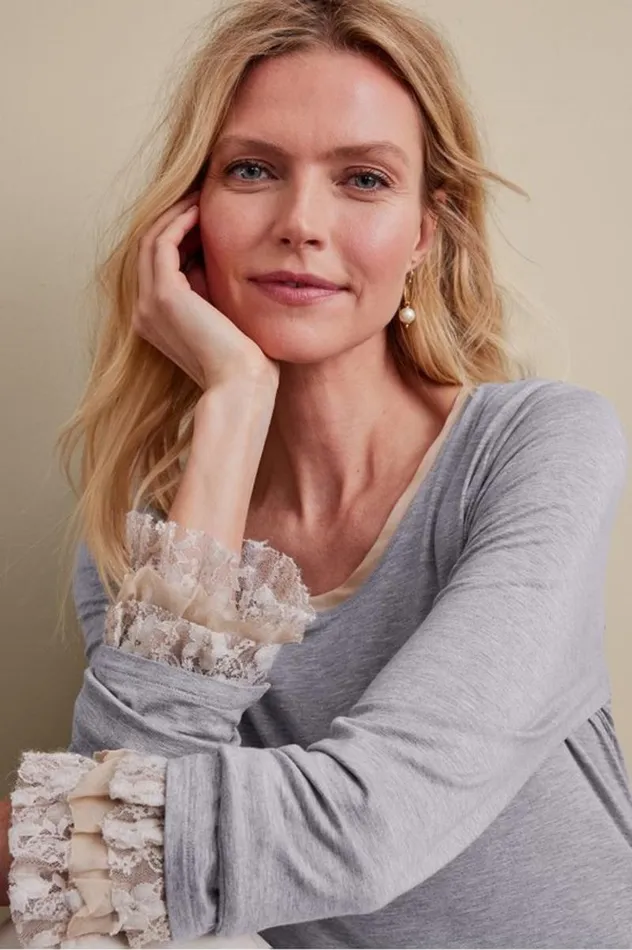 Women Ella Lace Top Medium Grey Heather Soft Surroundings Tops Women Ella Lace Top Medium Grey Heather Soft Surroundings Tops