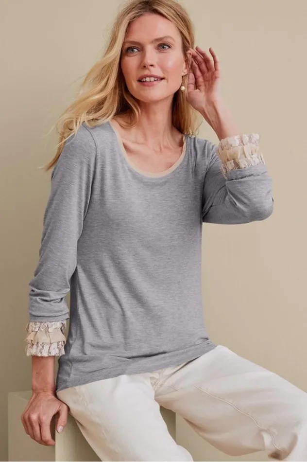 Women Ella Lace Top Medium Grey Heather Soft Surroundings Tops Women Ella Lace Top Medium Grey Heather Soft Surroundings Tops