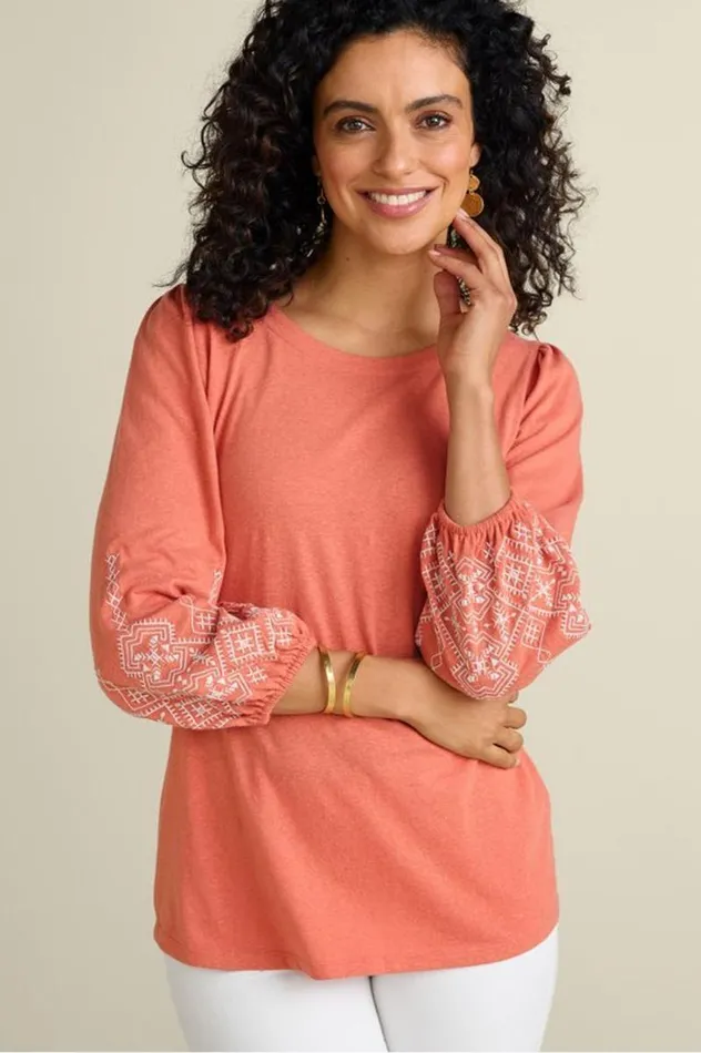 Women Embroidered Parisian Poet Top Apricot Brandy Soft Surroundings Tops