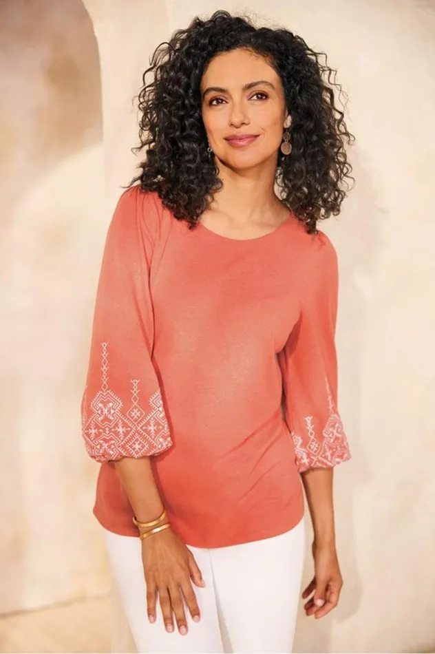 Women Embroidered Parisian Poet Top Apricot Brandy Soft Surroundings Tops Women Embroidered Parisian Poet Top Apricot Brandy Soft Surroundings Tops