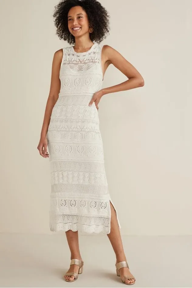 Women Erica Crochet Midi Dress Antique White Soft Surroundings Dresses