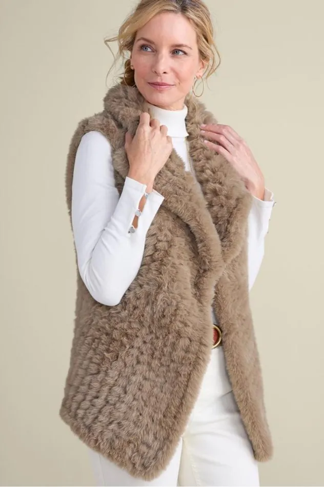 Women Faux Fur Draped Vest Taupe Soft Surroundings Jackets and Coats