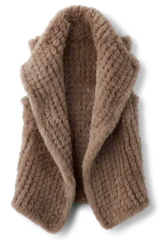 Women Faux Fur Draped Vest Taupe Soft Surroundings Jackets and Coats