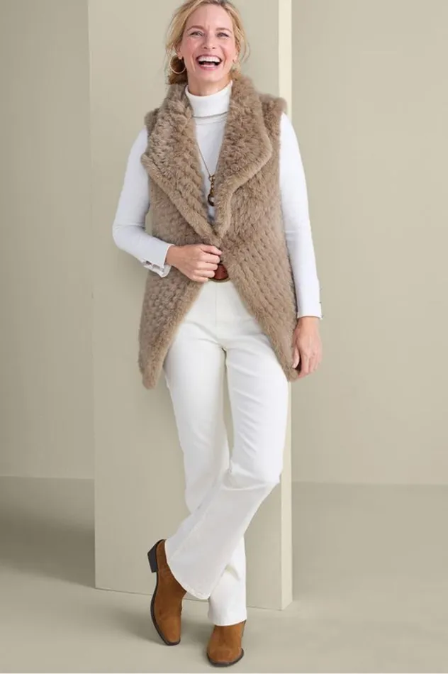 Women Faux Fur Draped Vest Taupe Soft Surroundings Jackets and Coats