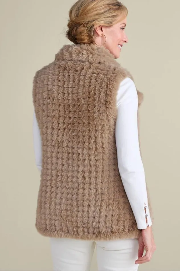 Women Faux Fur Draped Vest Taupe Soft Surroundings Jackets and Coats