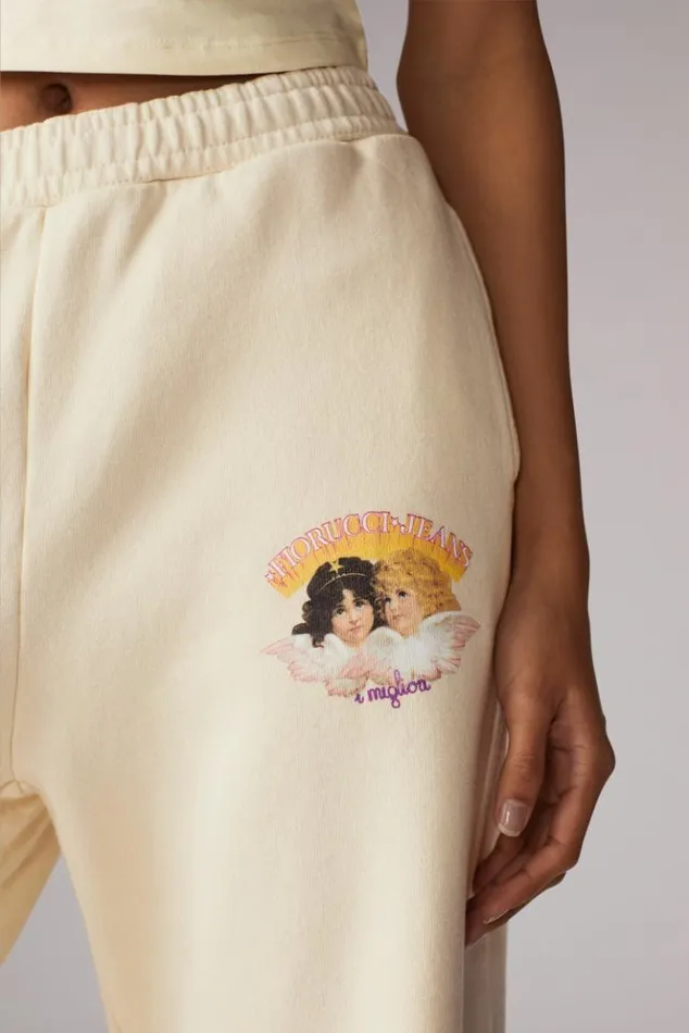 Women Fiorucci Angels Jeans Logo Joggers Cream Cream Women Fiorucci Angels Jeans Logo Joggers Cream Cream