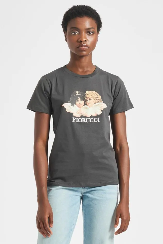 Women Fiorucci Angels TShirt Dark Grey Charcoal Grey