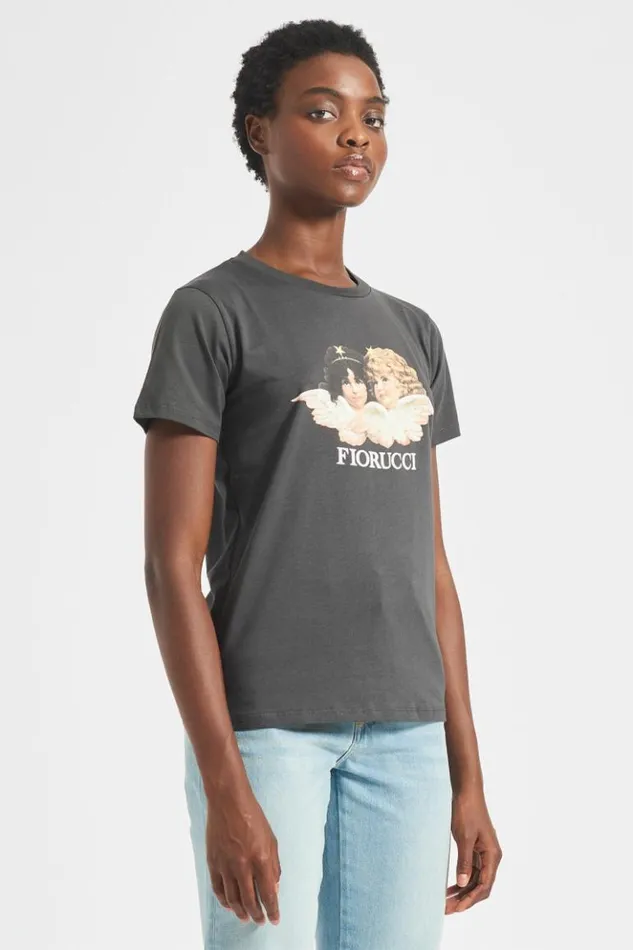 Women Fiorucci Angels TShirt Dark Grey Charcoal Grey Women Fiorucci Angels TShirt Dark Grey Charcoal Grey