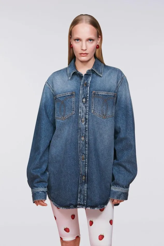 Women Fiorucci Denim Shirt Mid Blue Mid Blue Women Fiorucci Denim Shirt Mid Blue Mid Blue