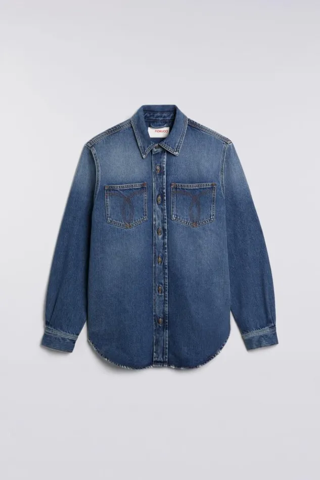 Women Fiorucci Denim Shirt Mid Blue Mid Blue Women Fiorucci Denim Shirt Mid Blue Mid Blue