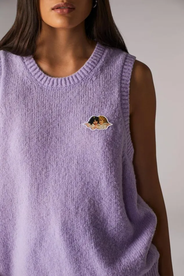 Women Fiorucci Icon Angels Knit Jumper Vest Lilac Lilac Women Fiorucci Icon Angels Knit Jumper Vest Lilac Lilac