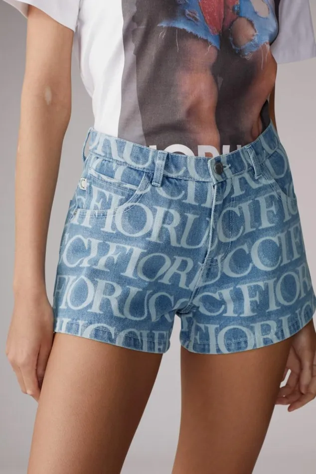 Women Fiorucci Laser Monogram Denim Shorts Blue Blue Women Fiorucci Laser Monogram Denim Shorts Blue Blue
