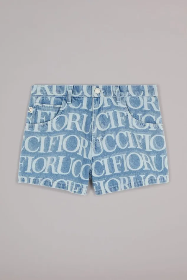 Women Fiorucci Laser Monogram Denim Shorts Blue Blue Women Fiorucci Laser Monogram Denim Shorts Blue Blue