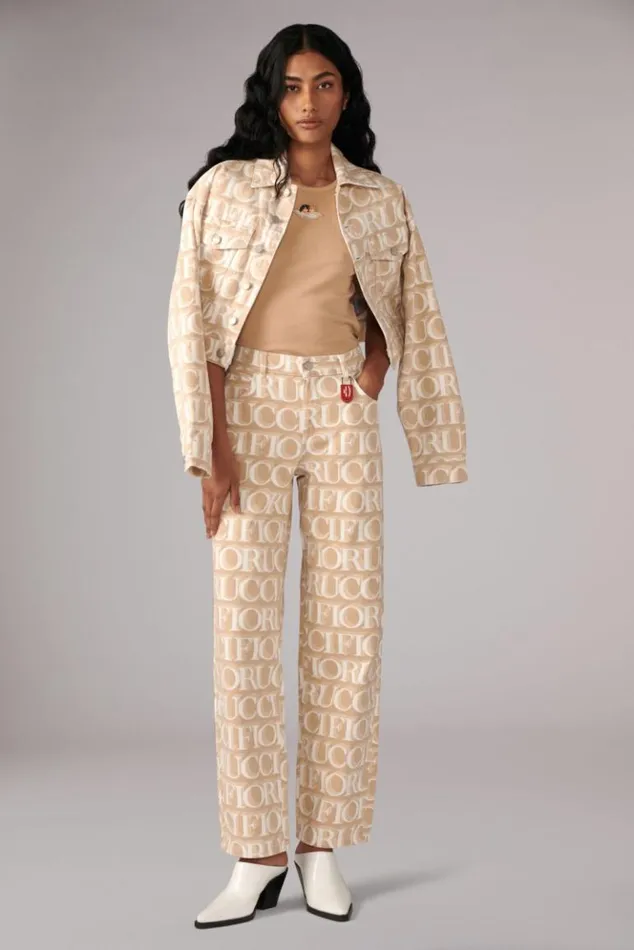Women Fiorucci Laser Monogram Jeans Cream Cream