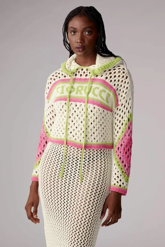 Women Fiorucci Logo Crochet Hoodie White White Women Fiorucci Logo Crochet Hoodie White White