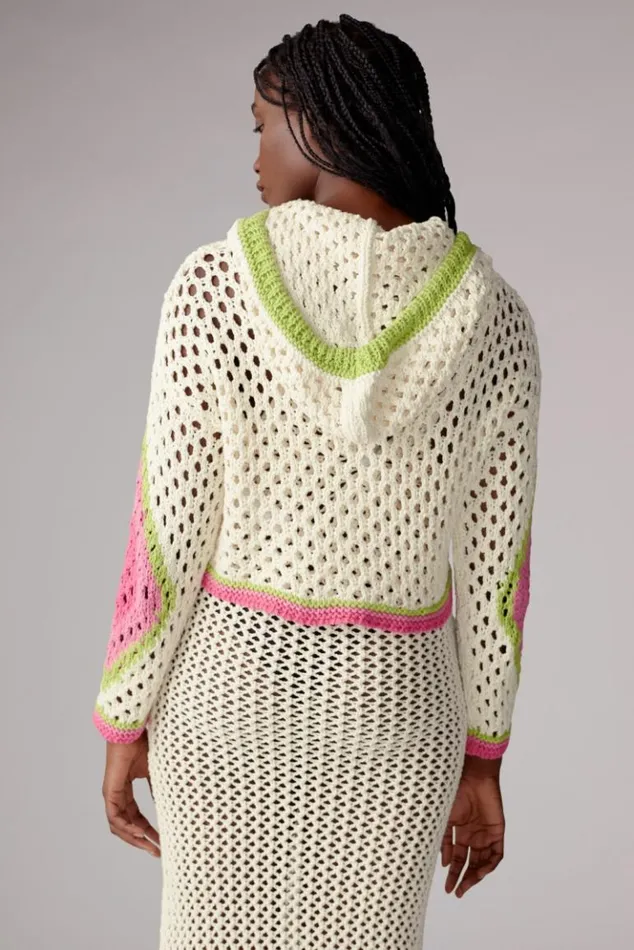 Women Fiorucci Logo Crochet Hoodie White White Women Fiorucci Logo Crochet Hoodie White White