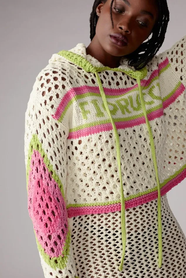 Women Fiorucci Logo Crochet Hoodie White White Women Fiorucci Logo Crochet Hoodie White White