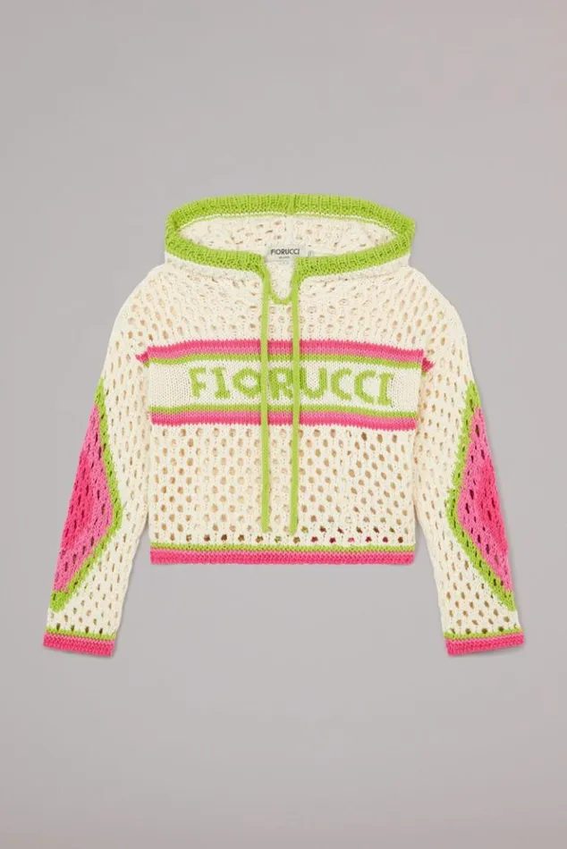 Women Fiorucci Logo Crochet Hoodie White White Women Fiorucci Logo Crochet Hoodie White White