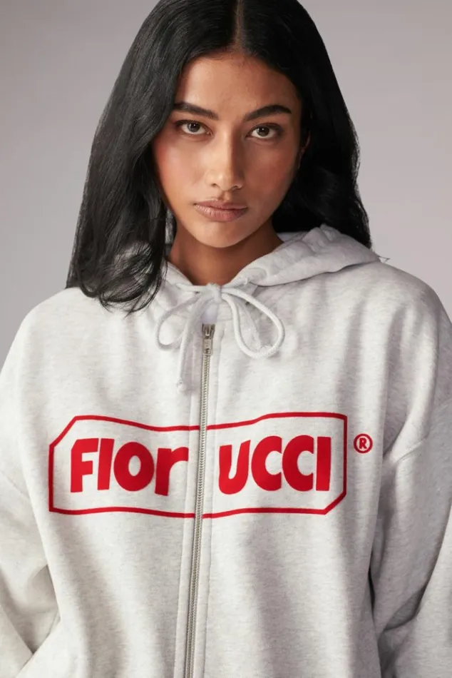 Women Fiorucci Logo ZipUp Hoodie Grey Grey Women Fiorucci Logo ZipUp Hoodie Grey Grey