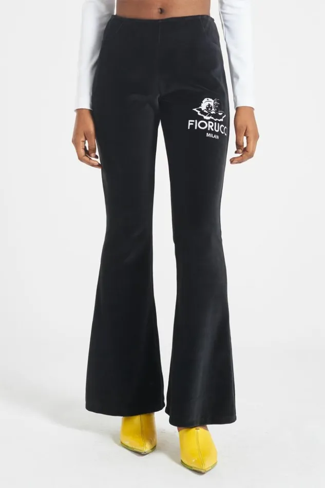 Women Fiorucci Milan Angels Velour Flare Trousers Black