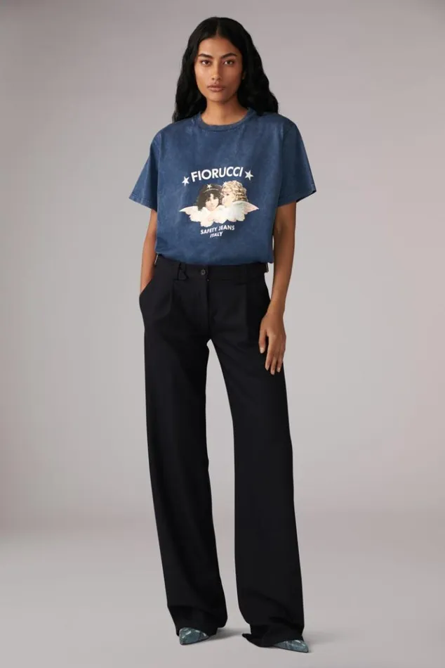 Women Fiorucci Safety Angels TShirt Washed Blue Washed Blue