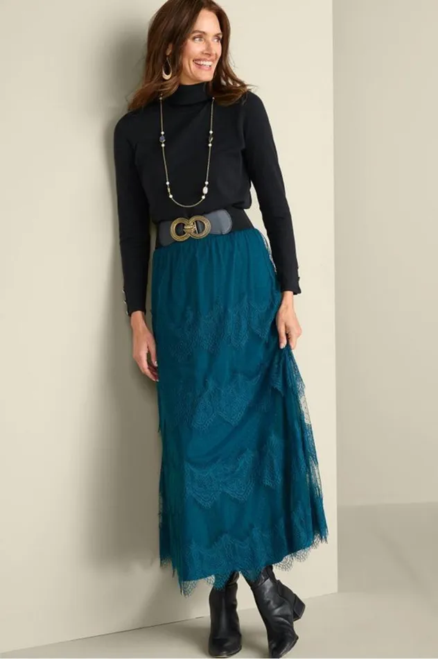 Women Frederica Lace Maxi Skirt Sailor Blue Soft Surroundings Skirts