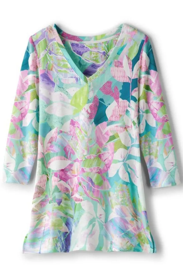 Women Iris 34 Sleeve Tunic Tropical Multi Soft Surroundings Tops Women Iris 34 Sleeve Tunic Tropical Multi Soft Surroundings Tops