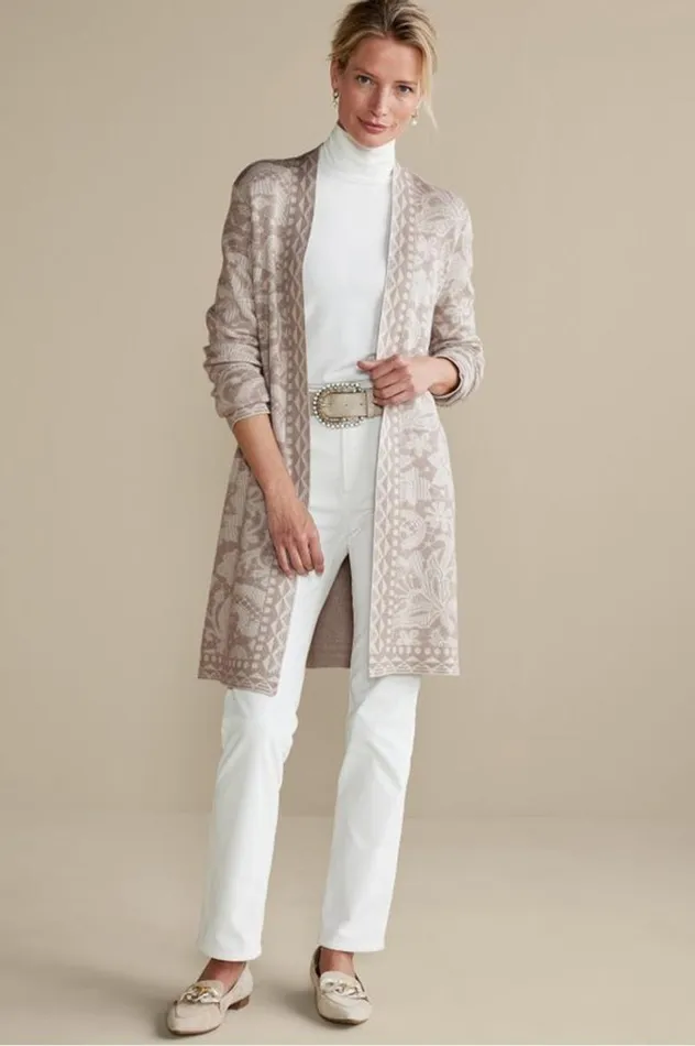 Women Ivy Shimmer Long Cardigan Neutral Floral Soft Surroundings Tops