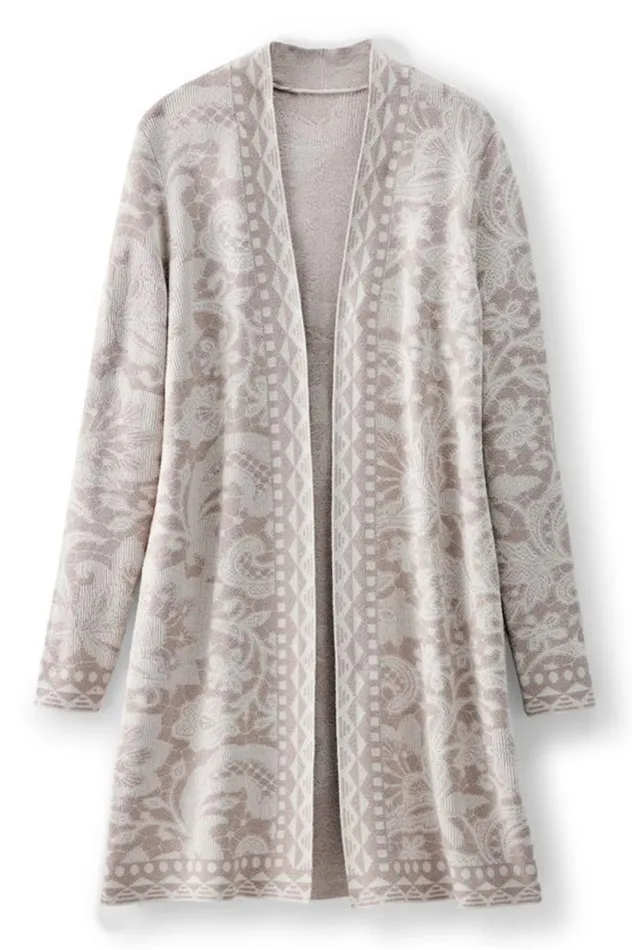 Women Ivy Shimmer Long Cardigan Neutral Floral Soft Surroundings Tops Women Ivy Shimmer Long Cardigan Neutral Floral Soft Surroundings Tops