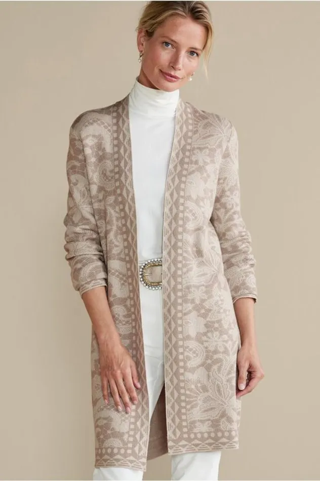 Women Ivy Shimmer Long Cardigan Neutral Floral Soft Surroundings Tops Women Ivy Shimmer Long Cardigan Neutral Floral Soft Surroundings Tops