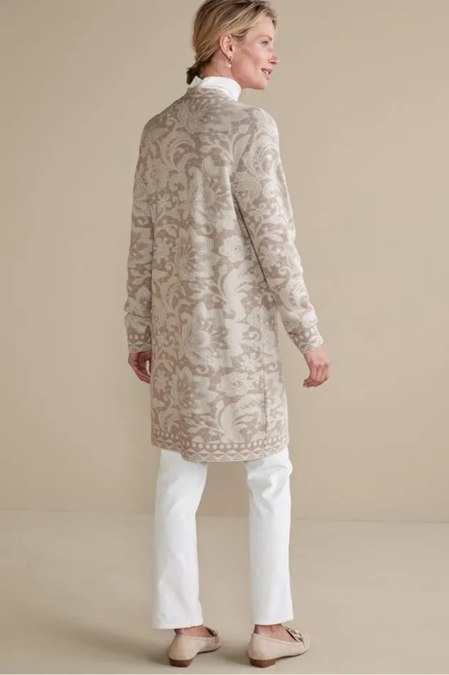 Women Ivy Shimmer Long Cardigan Neutral Floral Soft Surroundings Tops Women Ivy Shimmer Long Cardigan Neutral Floral Soft Surroundings Tops