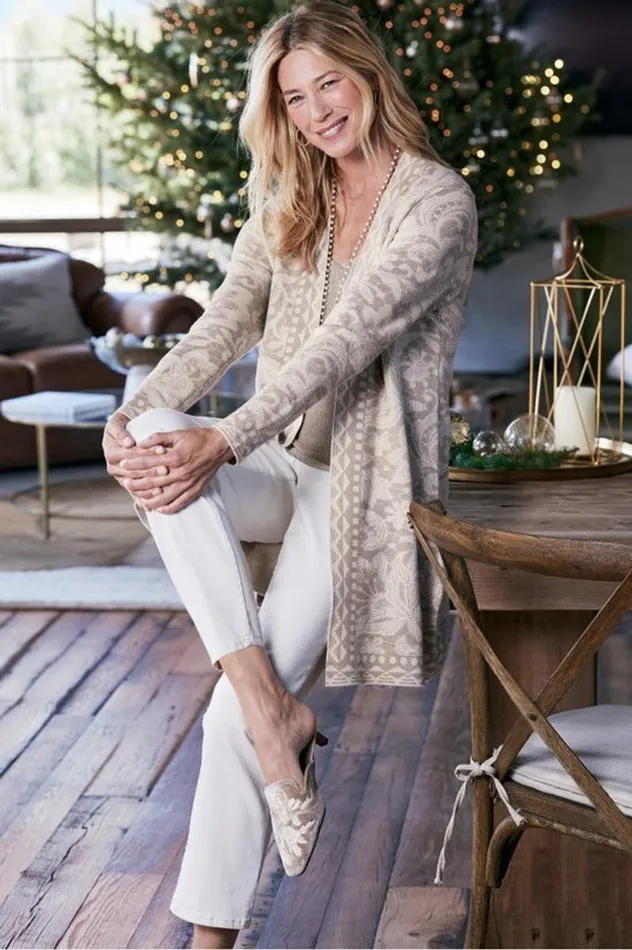 Women Ivy Shimmer Long Cardigan Neutral Floral Soft Surroundings Tops Women Ivy Shimmer Long Cardigan Neutral Floral Soft Surroundings Tops