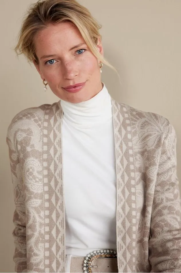 Women Ivy Shimmer Long Cardigan Neutral Floral Soft Surroundings Tops Women Ivy Shimmer Long Cardigan Neutral Floral Soft Surroundings Tops