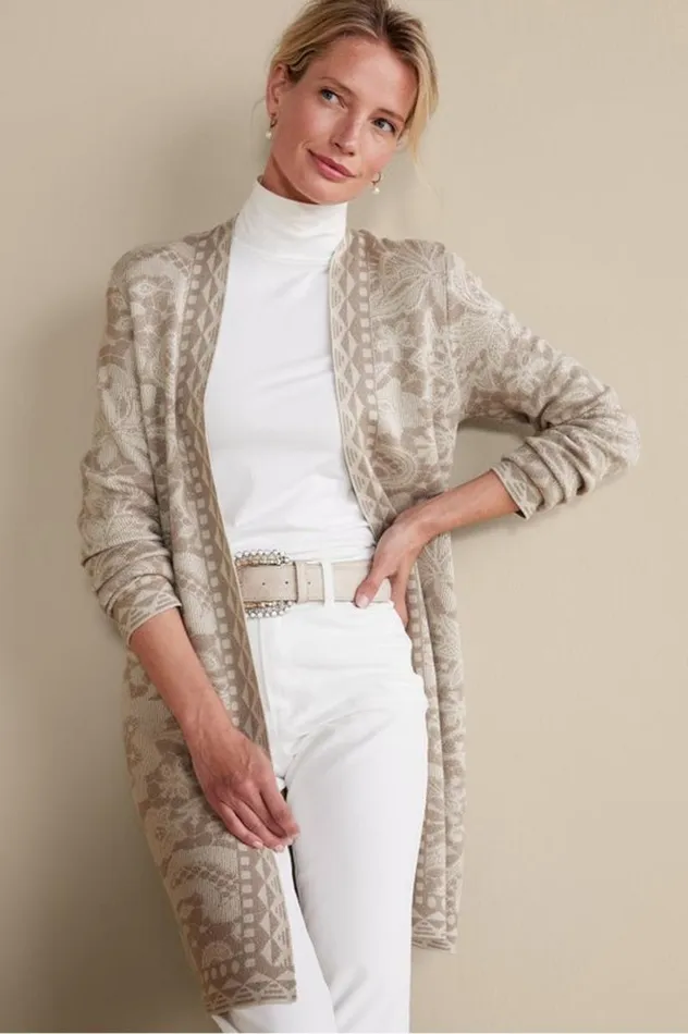 Women Ivy Shimmer Long Cardigan Neutral Floral Soft Surroundings Tops Women Ivy Shimmer Long Cardigan Neutral Floral Soft Surroundings Tops