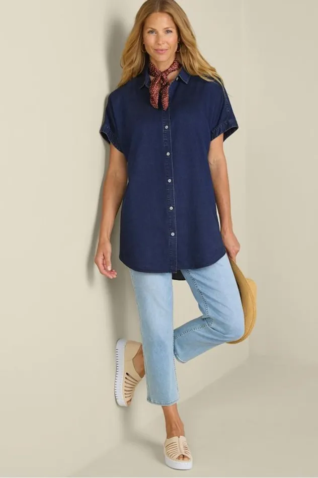 Women Je Veux Tencel Shirt Light Chambray Soft Surroundings Tops Women Je Veux Tencel Shirt Light Chambray Soft Surroundings Tops