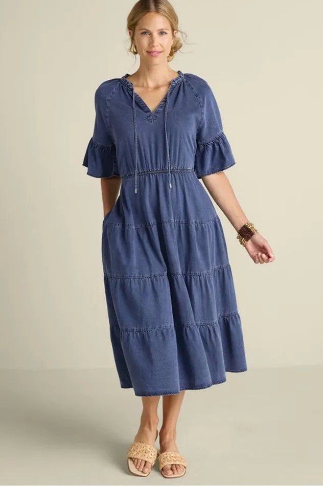Women Jessanne Tencel Midi Dress Dark Medium Indigo Soft Surroundings Dresses