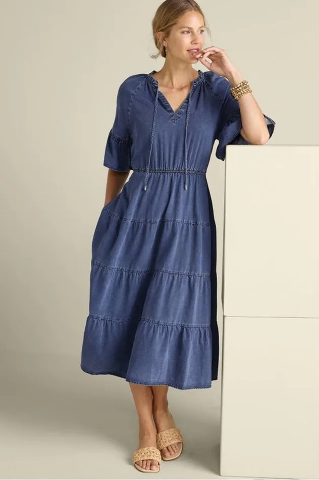 Women Jessanne Tencel Midi Dress Dark Medium Indigo Soft Surroundings Dresses Women Jessanne Tencel Midi Dress Dark Medium Indigo Soft Surroundings Dresses
