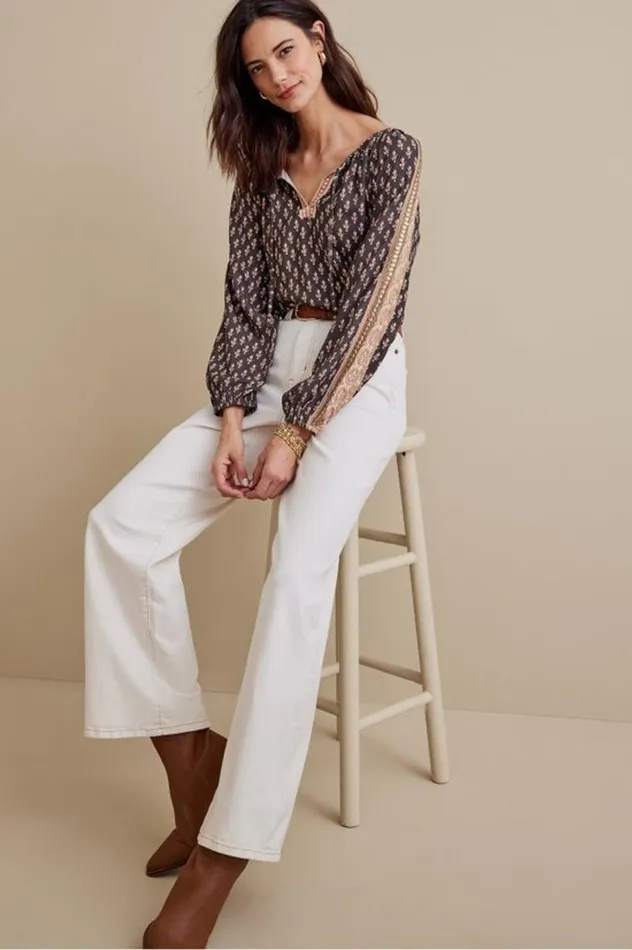 Women Jolene Blouse Neutral Geo Soft Surroundings Tops Women Jolene Blouse Neutral Geo Soft Surroundings Tops