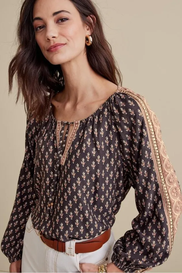 Women Jolene Blouse Neutral Geo Soft Surroundings Tops Women Jolene Blouse Neutral Geo Soft Surroundings Tops