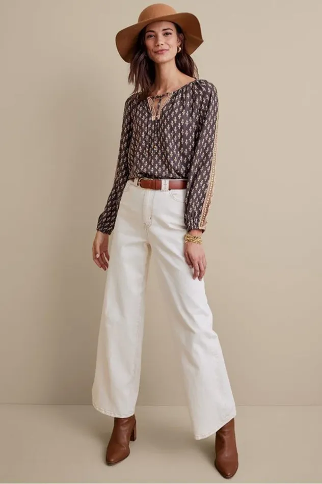 Women Jolene Blouse Neutral Geo Soft Surroundings Tops Women Jolene Blouse Neutral Geo Soft Surroundings Tops