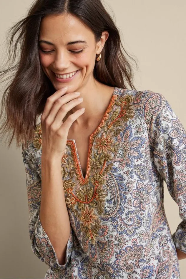 Women Kaimana Embellished Tunic Spring Paisley Soft Surroundings Tops Women Kaimana Embellished Tunic Spring Paisley Soft Surroundings Tops