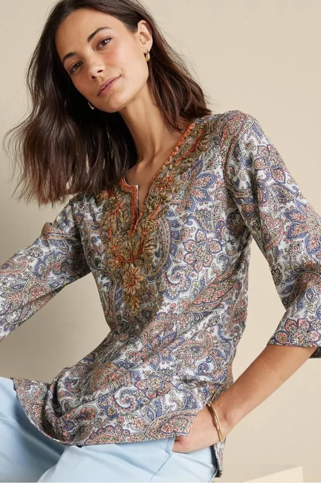 Women Kaimana Embellished Tunic Spring Paisley Soft Surroundings Tops Women Kaimana Embellished Tunic Spring Paisley Soft Surroundings Tops