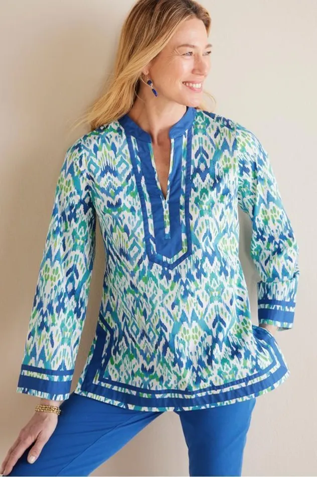 Women Kirti Ikat Tunic Greenteal Ikat Soft Surroundings Tops